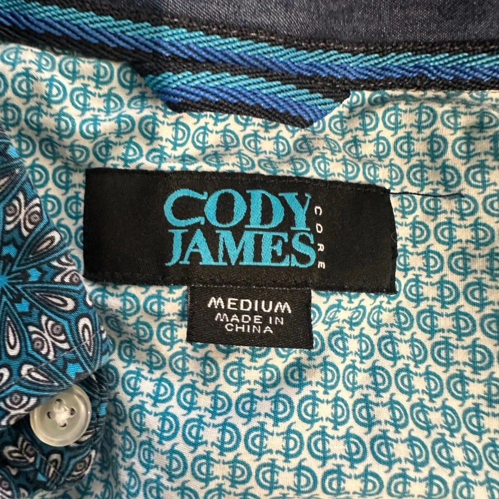 Cody James Mens Button Down Shirt Size M Geometric Print Long Sleeve Blue Wester - Picture 5 of 11